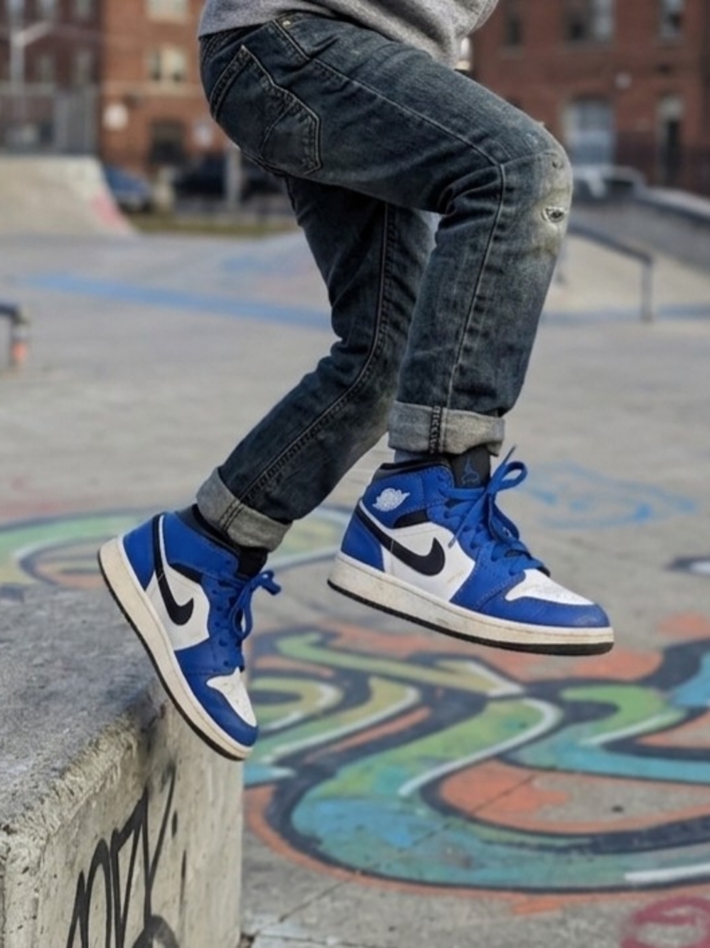Nike Jordan Boy's Blue&White Black High-Top Sneakers Size 6Y